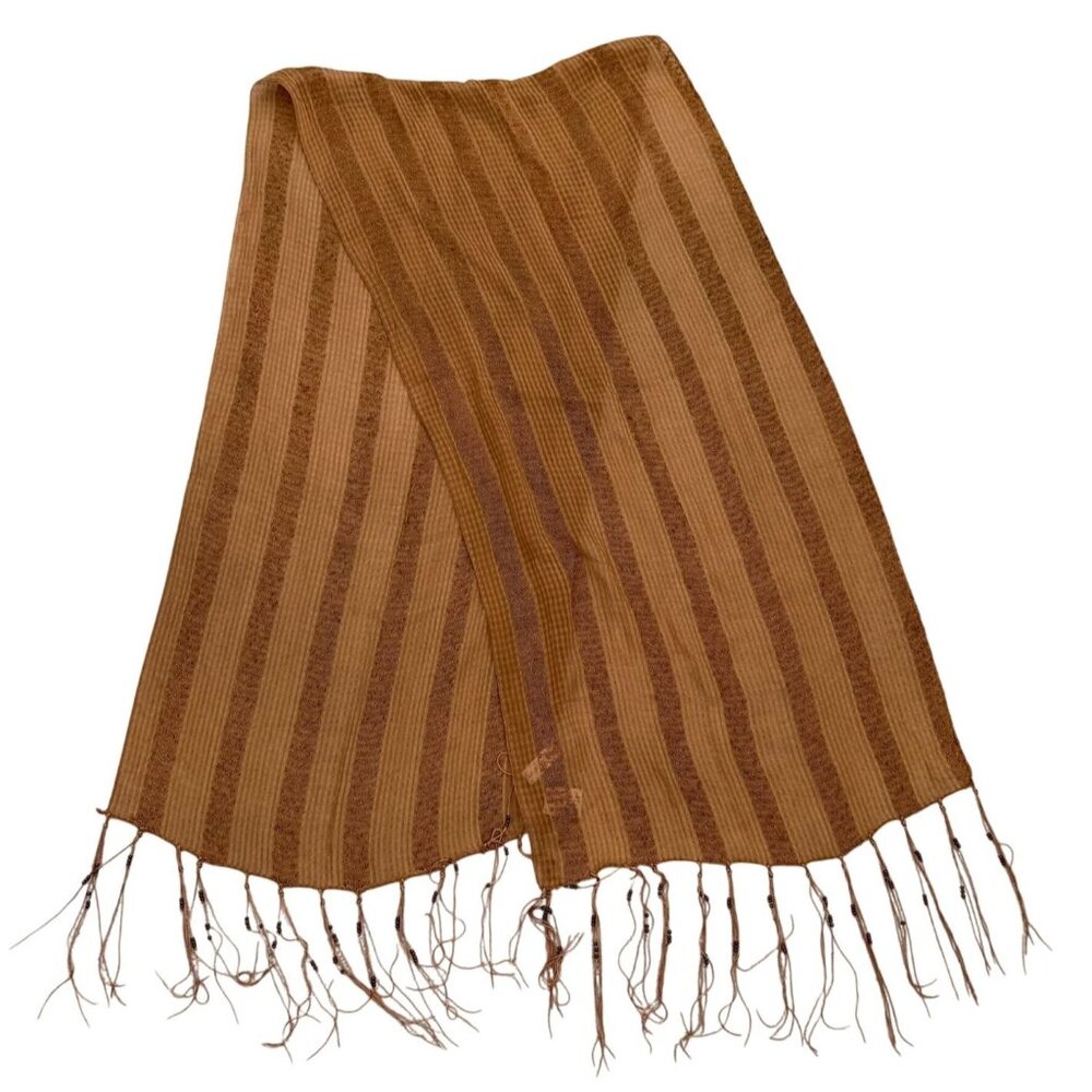 Boho Copper Dreams Beaded Shawl Striped Fringe Wrap by Bijoux Terner Earthy